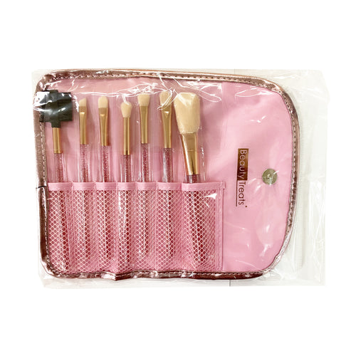 157 - 7 PIECE BRUSH SET IN POUCH - ROSE GOLD GLITTER