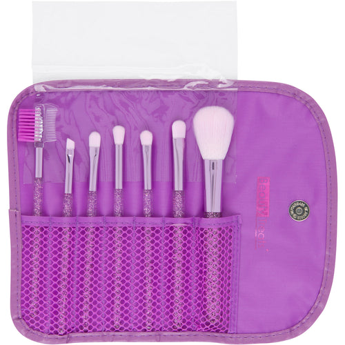 149 - 7 PIECE BRUSH SET IN POUCH - PURPLE GLITTER